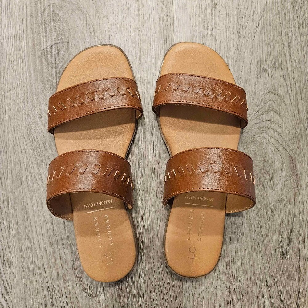 LC Lauren Conrad Sunstone Women's Slide Sandals, Cognac Whipstitch, Size 6.5